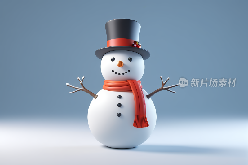 雪人戴着高顶帽子戴着围巾高清图片