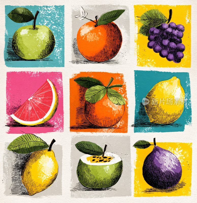 多彩手绘水果插画集合