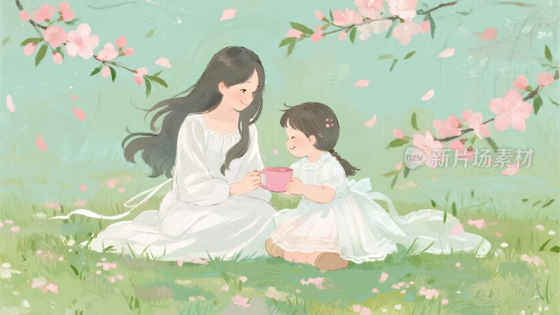 母女春日温馨互动画面