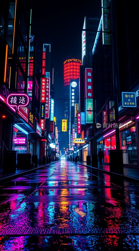 霓虹灯下的繁华街道