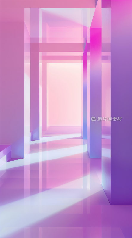 极简粉紫色亚克力玻璃质感的材料构成的空间