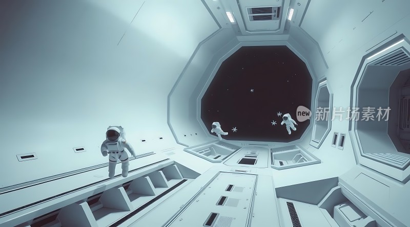 宇航员探索宇宙飞船内部