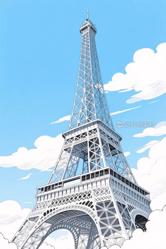 埃菲尔铁塔卡通插画