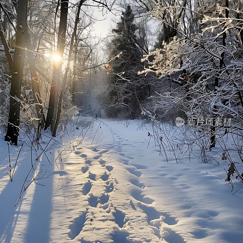 雪地小径上的足迹