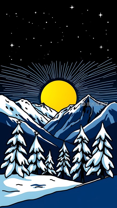 夜幕下的雪景日出