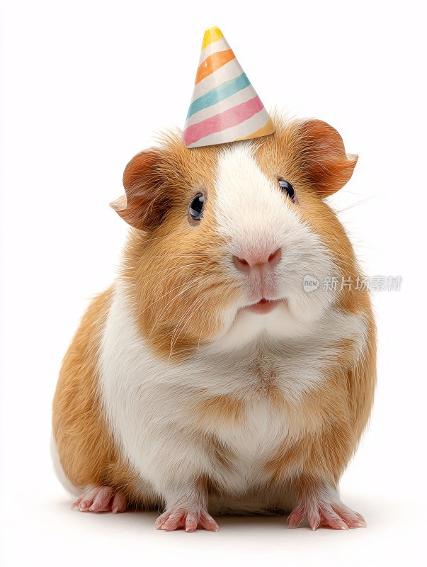 戴派对帽的可爱豚鼠