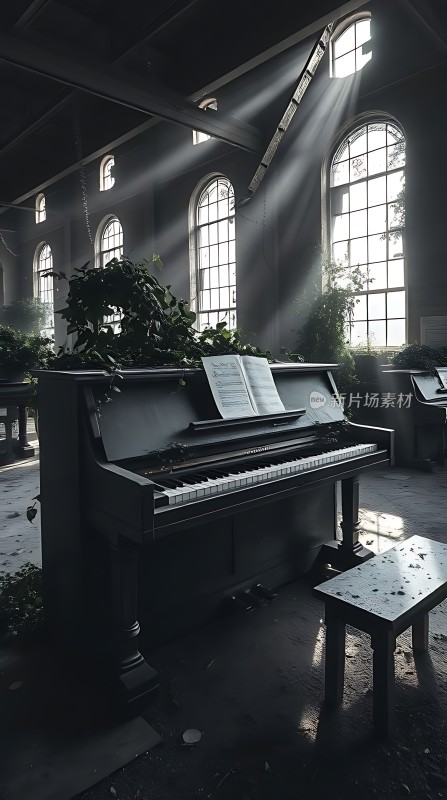 阳光下的废弃钢琴
