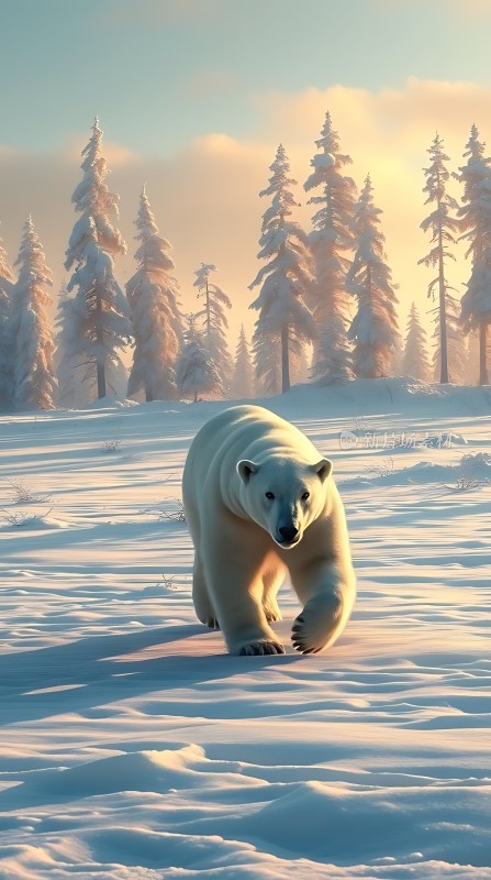 雪原漫步北极熊