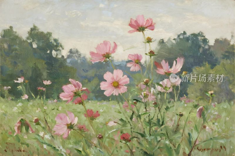 花卉风景油画插画