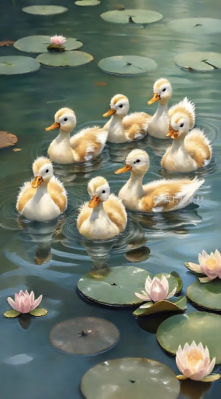 小鸭戏水荷塘趣
