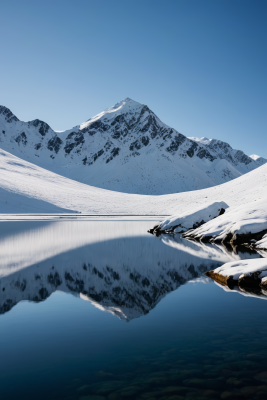 山倒映在湖中地面上有雪高清风景图片