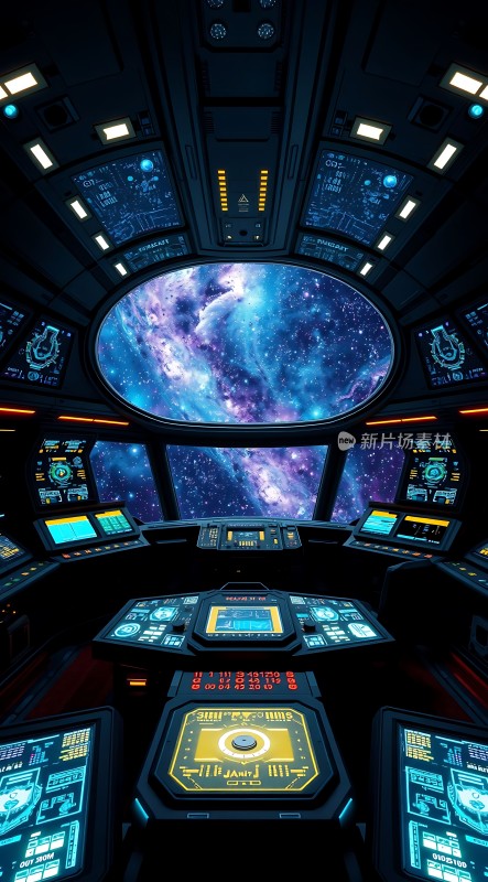 星际飞船驾驶舱宇宙星云尽收眼底