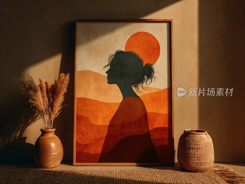 室内装饰画与摆件组合画面