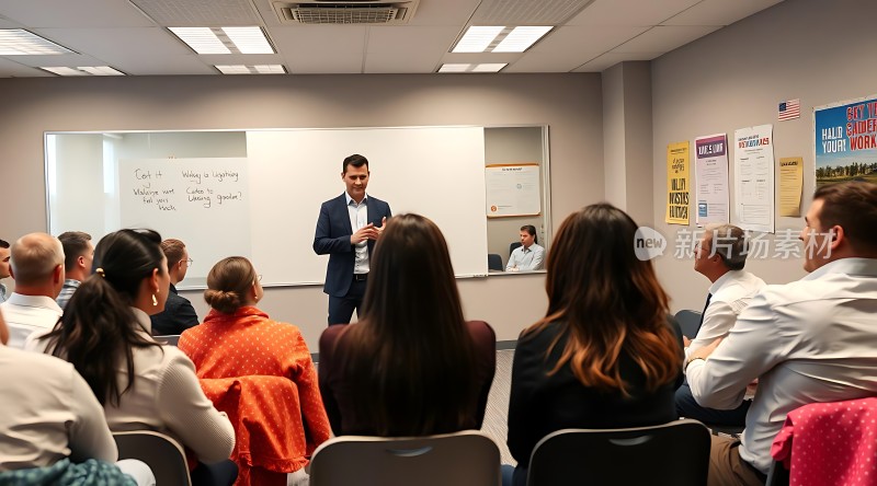 商务会议现场男士们认真聆听演讲