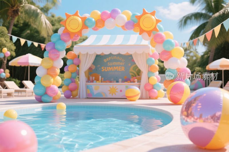 夏日泳池气球派对布置