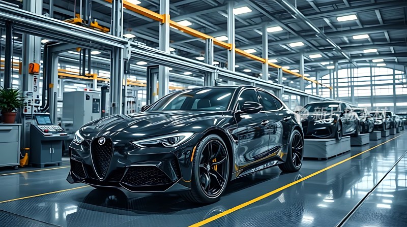现代工厂生产线上的豪华轿车