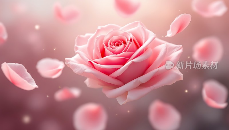 粉红玫瑰飘落花瓣