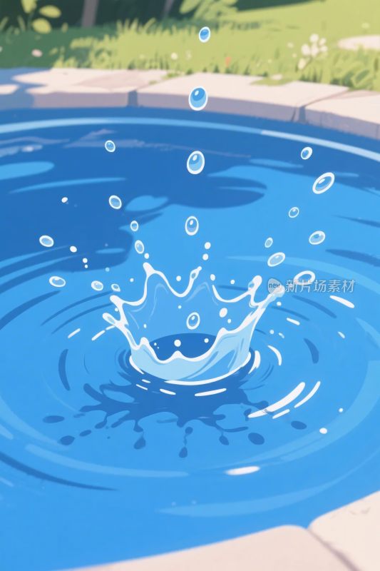 插画中水花溅起于泳池