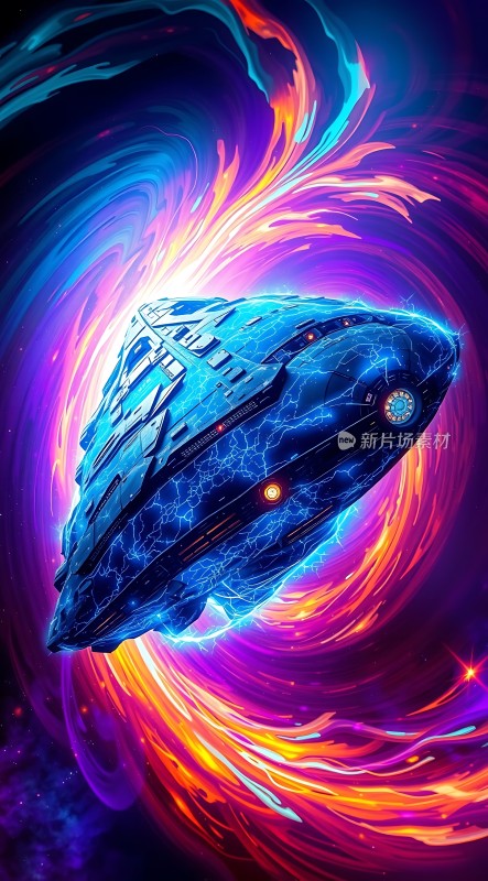 星际飞船穿越炫彩漩涡