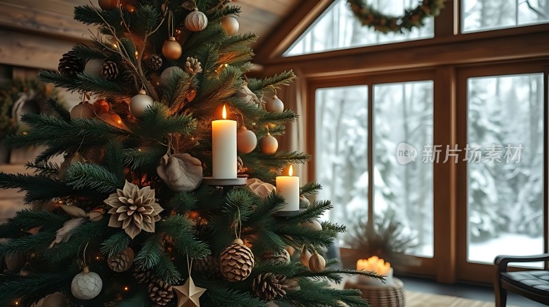 温馨圣诞树下的冬日暖房