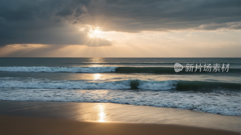 欣赏海浪和阳光的海滩景色风景图片