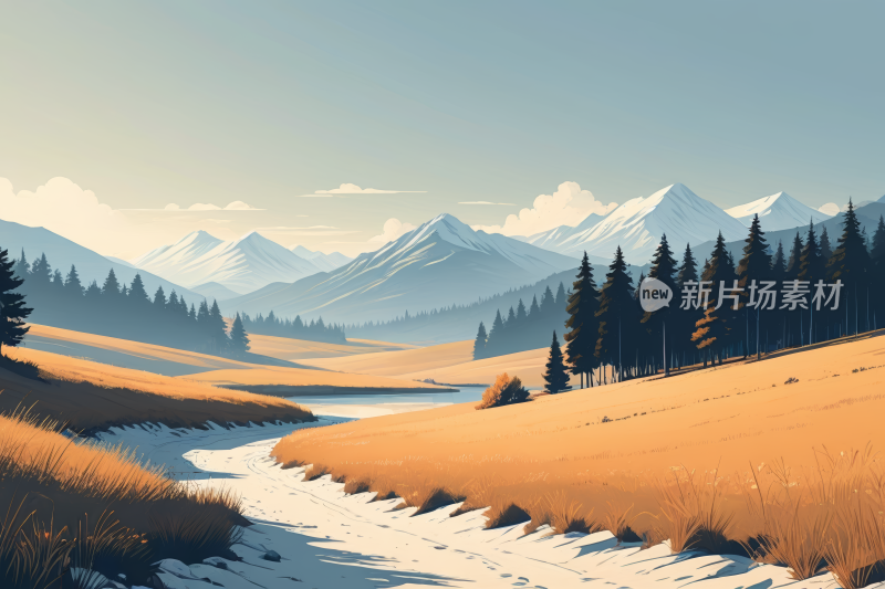 山水风景插画高清图片