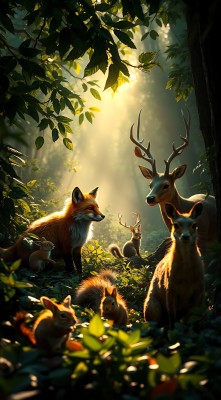 晨光下的森林和谐共处