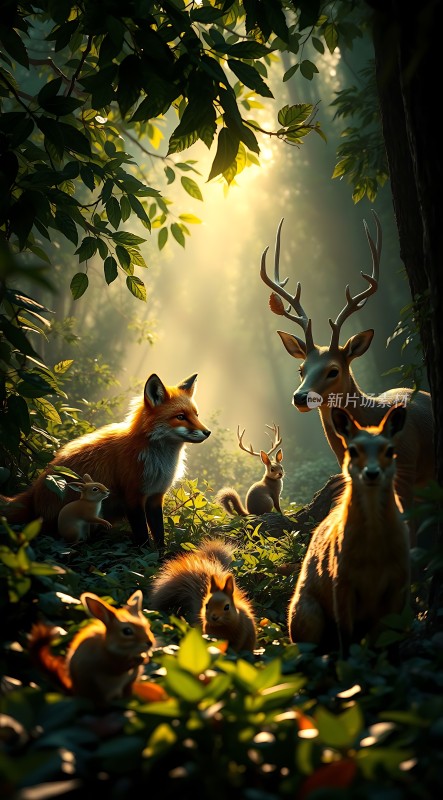 晨光下的森林和谐共处