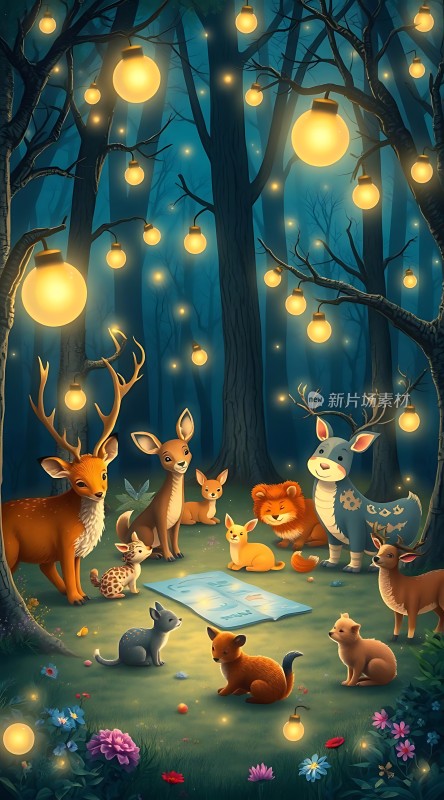 森林夜话动物们的聚会