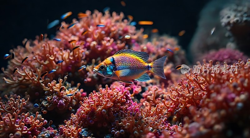 五彩斑斓的小鱼在珊瑚丛中穿梭
