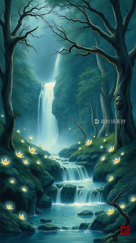 神秘森林瀑布奇景