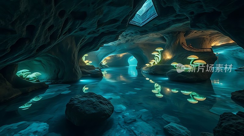 神秘洞穴中的奇幻荧光世界