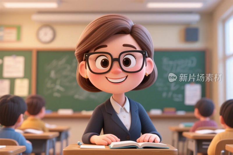 卡通教师课堂场景