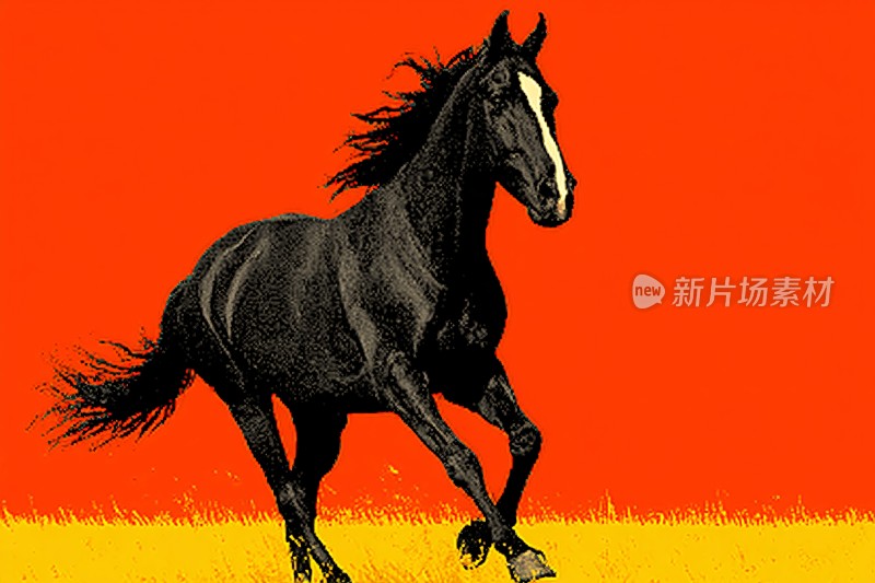 奔跑的黑骏马插画