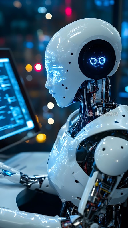机器人操作电脑未来科技感十足