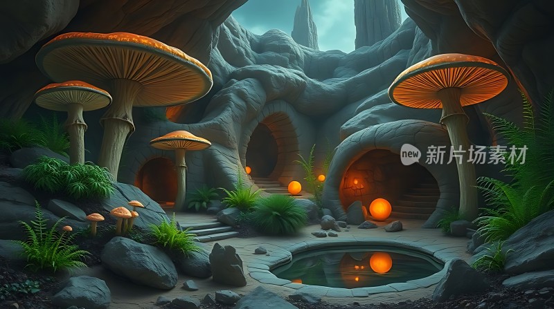 神秘洞穴中的奇幻蘑菇世界