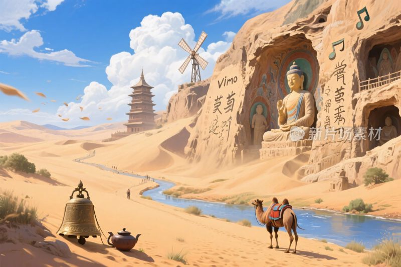 沙漠佛像风景插画