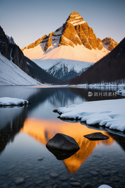 山倒映在湖中地面上有雪高清风景图片