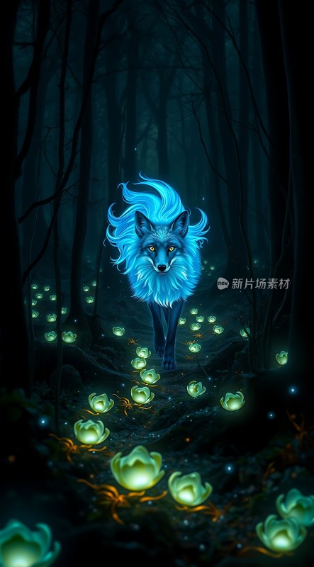 蓝发狼王夜行森林