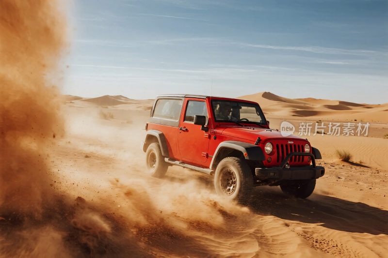 红色越野车驰骋沙漠