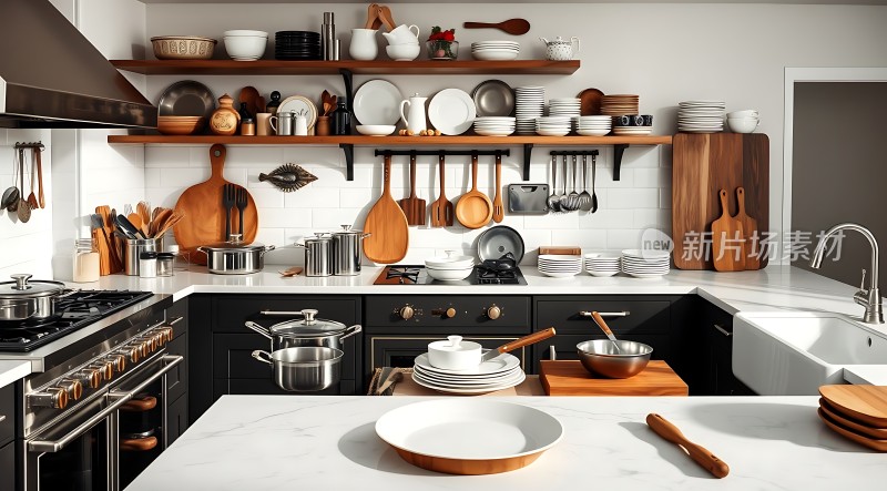 现代厨房整洁有序厨具齐全生活品质体现