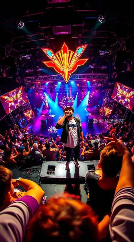 舞台灯光璀璨歌手激情献唱观众热情高涨