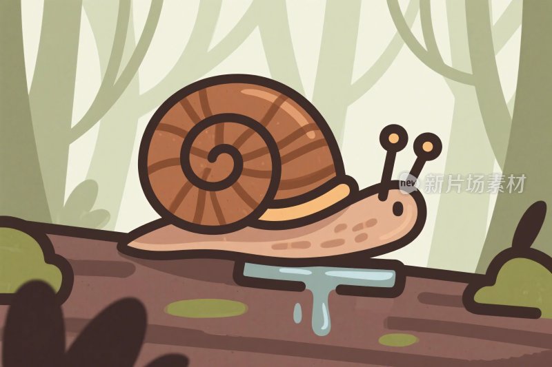 森林中爬行的蜗牛插画