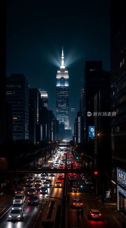 繁华都市夜景车水马龙高楼林立