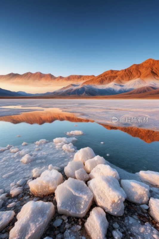 一个湖泊的景色地面上有冰雪高清风景图片