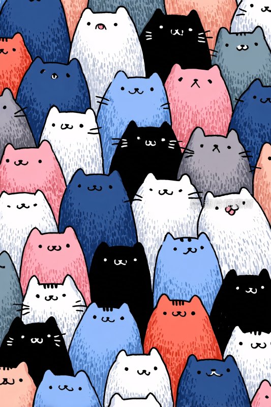 多彩猫咪插画图案