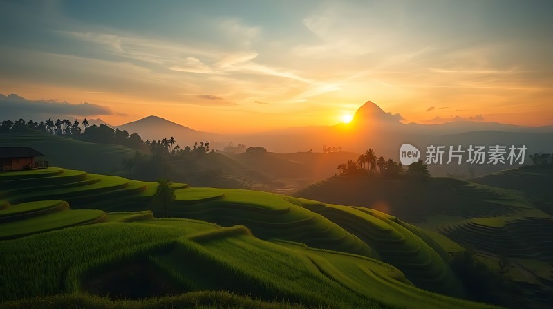 梯田晨曦阳光洒满大地