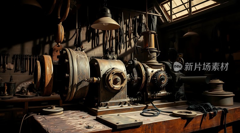 复古机械车间光影交错下的工业之美