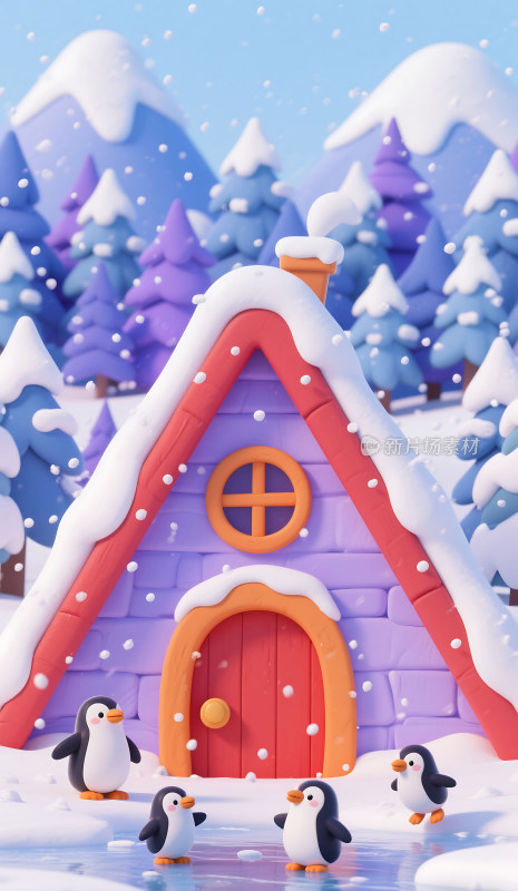 冬日童话小屋雪景