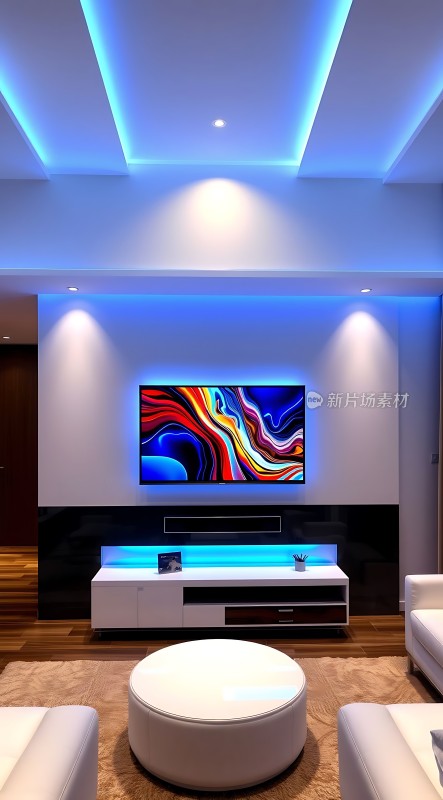 现代客厅设计色彩斑斓的艺术画与时尚家具相得益彰